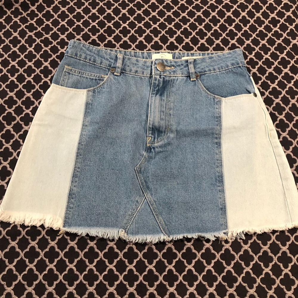 Cotton On Color Block Two Tone Denim Jean Mini Skirt A-Line Size 6 GG12